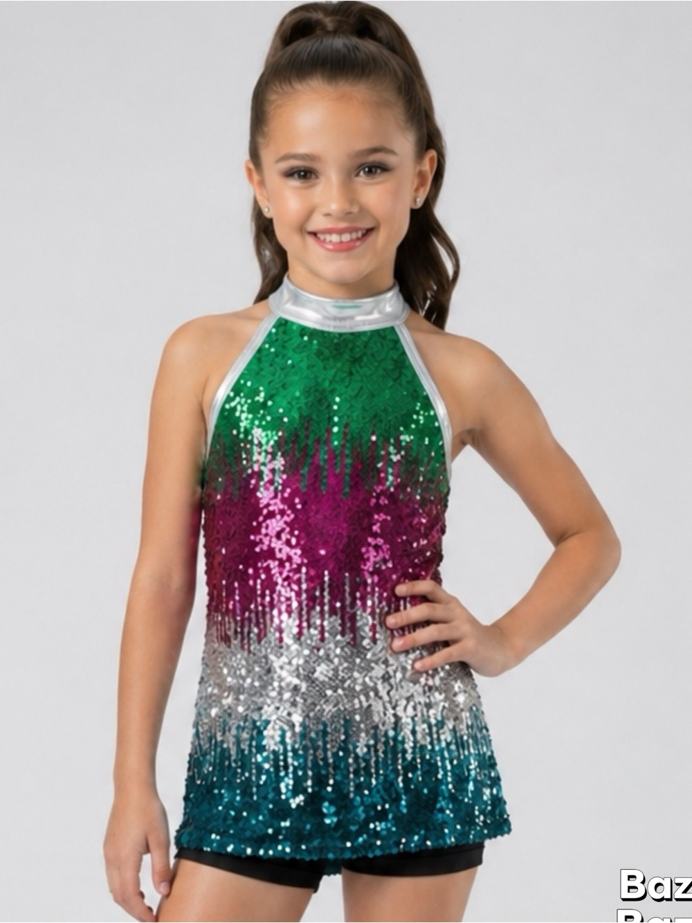 Sz 7/8 SPARKLE ON halter Sequin biketard dress W/shorts Dance Costume Gallery